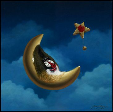 Mandrill Moon  - Mandrill, ape, moon, primate by Linda Herzog