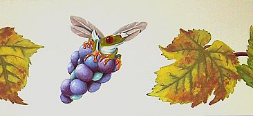 Wine Closet Mural - detail - red eye tree frog  by Linda Herzog