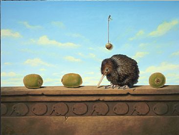 One Of These Things - Kiwi, Kiwi brid, fruit, bell by Linda Herzog