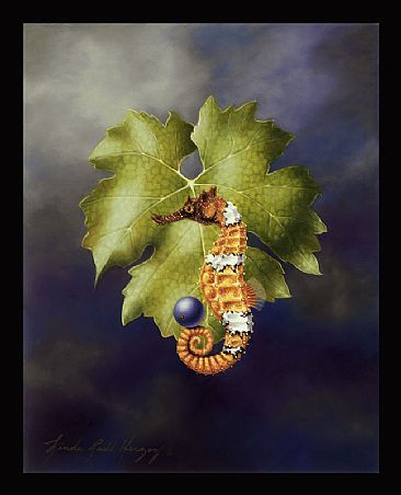 The Grape - Cabernet Grape, seahorse, leaf by Linda Herzog