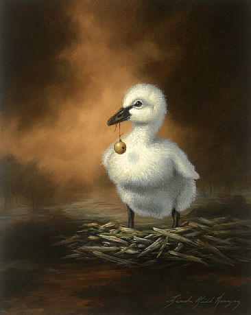 Ugly Duckling - Swan Chick, nest, bell by Linda Herzog
