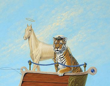 VM Boat - detail 3 - Horse, Akhal Teke horse, tiger, captain by Linda Herzog