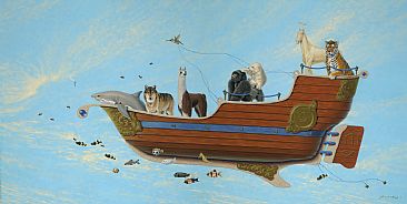 V M Boat - Great white shark, shark, wolf, llama, gorilla, polar bear, horse, tiger, fish, bee, hummingbird by Linda Herzog