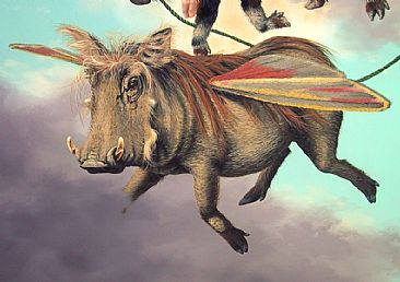 When Pigs Fly - detail wart hog -  by Linda Herzog