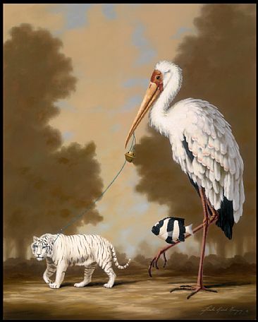Wilm White Walking Winchester - White tiger, yellow billed stork, three banded damsel fish by Linda Herzog