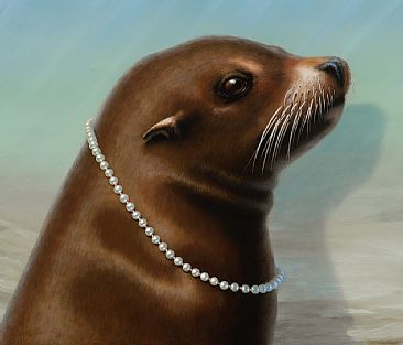 Portrait Of A Sea Lion - detail - Sea Lion, Pearls by Linda Herzog
