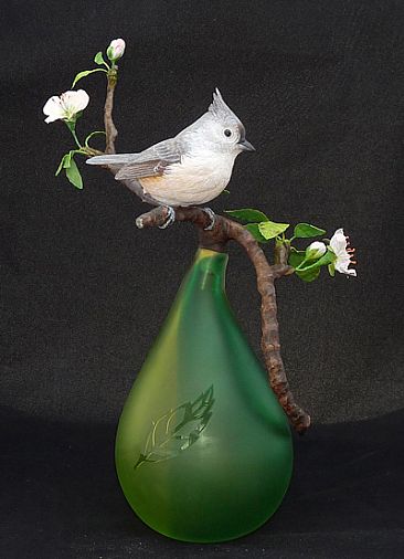 Spring Again - Wood Sculpture with Glass Base by Uta Strelive