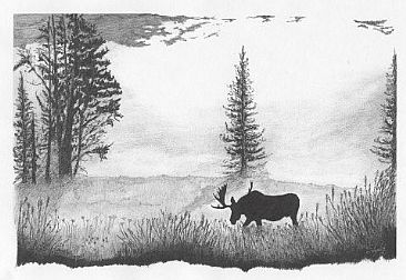 Misty Morning - Moose by Stuart Arnett