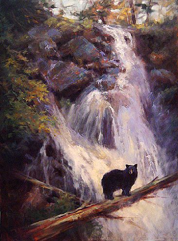 Crossing The Falls - Black Bear by Peggy Watkins