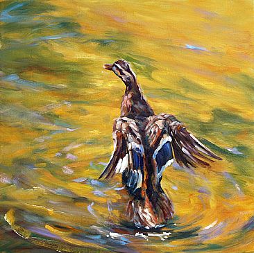 Stretching Her Wings - Waterfowl by Peggy Watkins