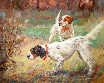 Over/Under - English Setters by Peggy Watkins