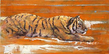 Tiger At Water's Edge - Tiger by Peggy Watkins