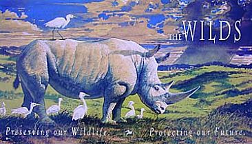 The Wilds Grand Opening Poster 1994 - African White Rhino grazing on a hillside in Southeastern Ohio by David Rankin