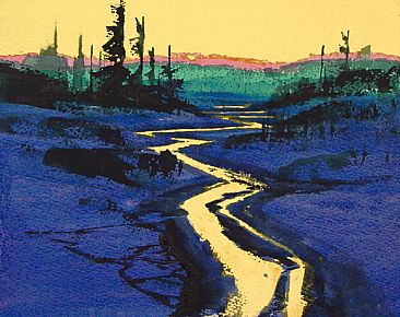Winter Dawn - Reflective stream filled with the dawn's glow by David Rankin