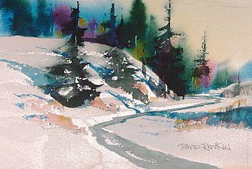 Winter Stream in Late Afternoon Light - Late light illuminating the snow by David Rankin
