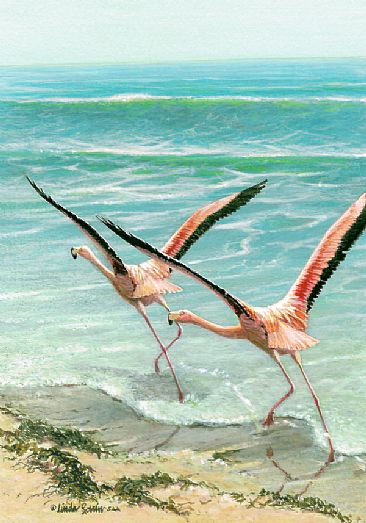 Beach Goers / Miniature (Commission) - Greater Flamingo by Linda Rossin