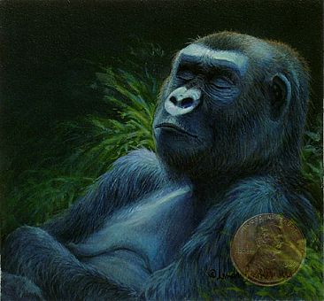 Contemplation By Moonlight / Miniature - Female Lowland Gorilla by Linda Rossin