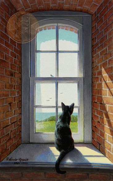 Lighthouse Keeper's Companion (Sold) - Domestic Feline by Linda Rossin