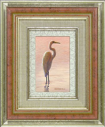 Tranquility / Framed / Miniature - Great Egret by Linda Rossin