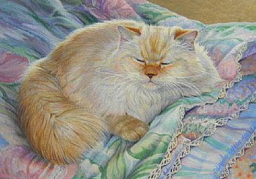 Watching the ACC Finals / Miniature (Commission) - Domestic Feline by Linda Rossin