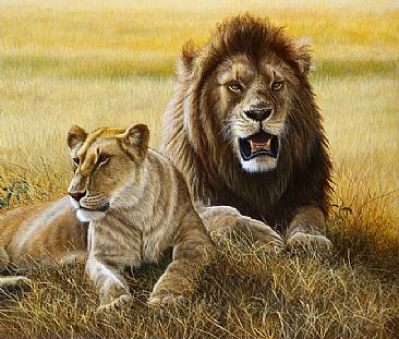 Marsh Pride pair - Masai Mara - Lions by Jeremy Paul