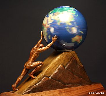 ''PERSEVERANCE CHANGES THE WORLD''  - Man pushing the world up hill by Chris Navarro