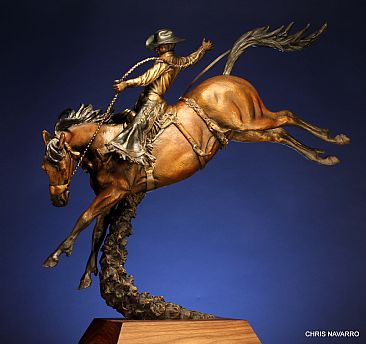 SKY ABOVE ME EARTH BELOW ME FIRE WITHIN ME  - Rodeo cowboy riding a bucking horse  by Chris Navarro