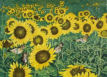 Sunflowers and Sparrows - sunflowers and sparrows by Andrea Rich