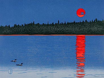 Moon Rise - Loons at Moon Rise by Andrea Rich