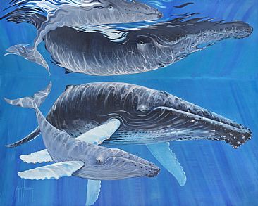 Reflection Humpbacks - Humpback Whales by Guy Harvey