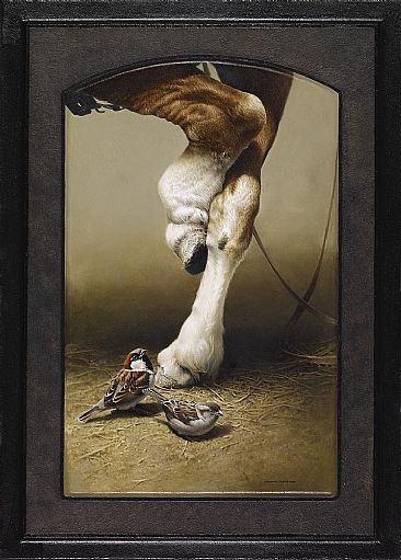 Trust - House Sparrow & Draft Horse by Michael Dumas