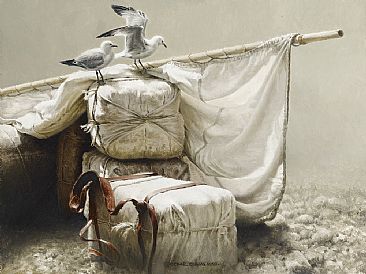 Trade Goods - Voyageur packs and sail - ring-billed gulls by Michael Dumas