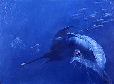 Blue Marlin, Herring and Jellies - marlin herring jellies by Stanley Meltzoff