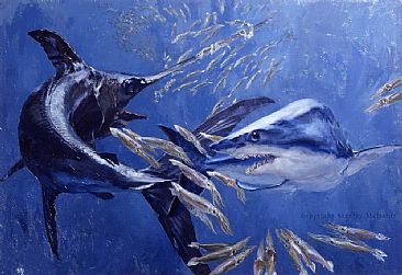 Broadbill, Mako and Sea Arrows - Sharks Swordfish Squid by Stanley Meltzoff