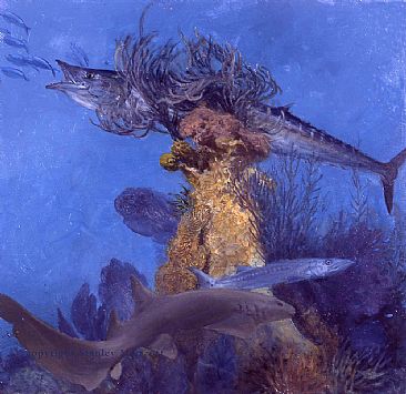 Wahoo, Cuda and Shark  study - wahoo, shark, barracuda by Stanley Meltzoff