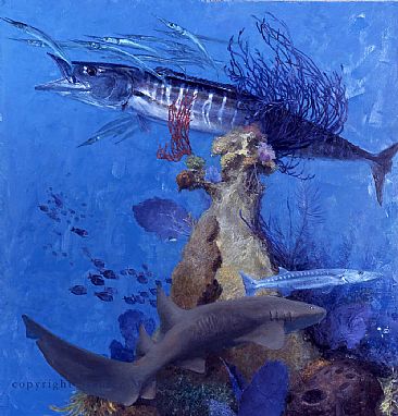 Wahoo, Cuda and Shark - Shark Barracuda, Wahoo by Stanley Meltzoff