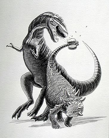 Albertosaurus and Euplocephalosaurus -  by Stephen Quinn