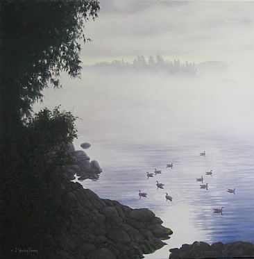 Silver Fog - Canada geese by J. Sharkey Thomas