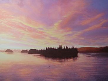 Sunrise Over Goat Island BC - Seascape  by J. Sharkey Thomas