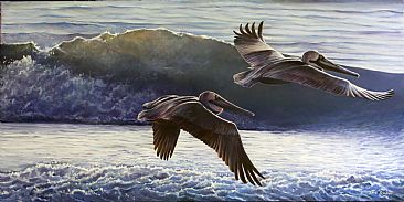 Between the Breakers - Brown Pelican by Len Rusin