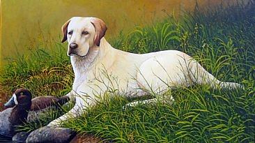 Waiting - Yellow lab by Len Rusin