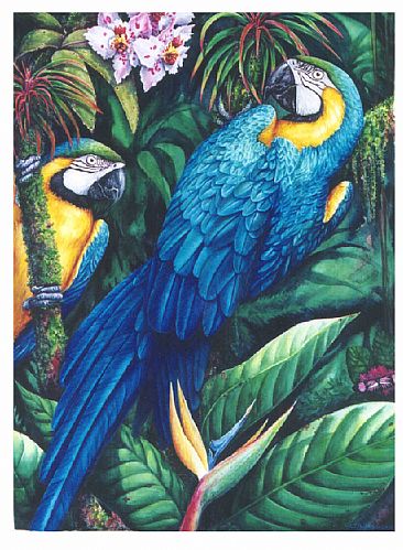 Birds of Paradise - Blue & Gold Macaws by Linda Parkinson