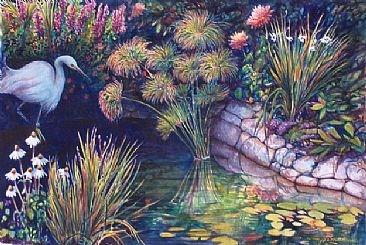 Michael's Pond - Snowy Egret by Linda Parkinson