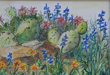 Cactus with Flowers - Flowers by Paula Golightly