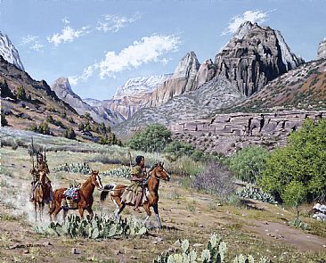 Zion was Paiute Country - Paiute Indians on horseback. by Kenneth Helgren