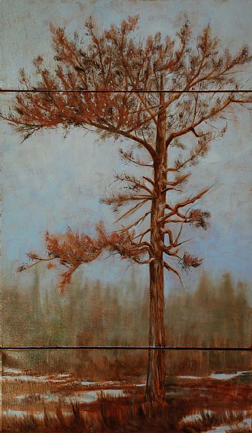 Lonely Sentinel SOLD - Landscape, River, Water, Trees by Betsy Popp