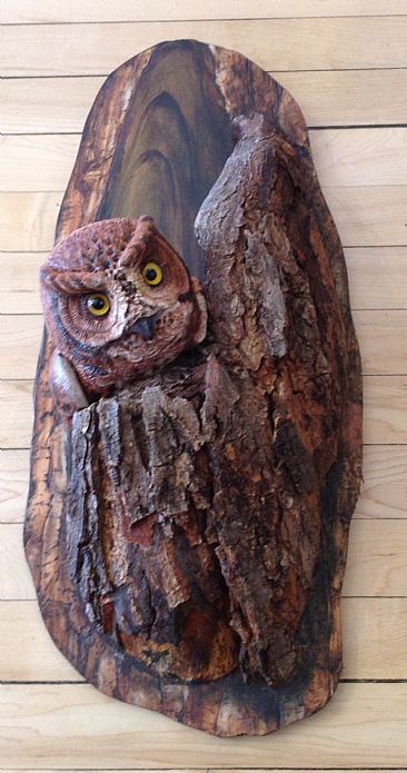 Peek-A-Whoooooo? SOLD - Red Phase Screech Owl by Betsy Popp