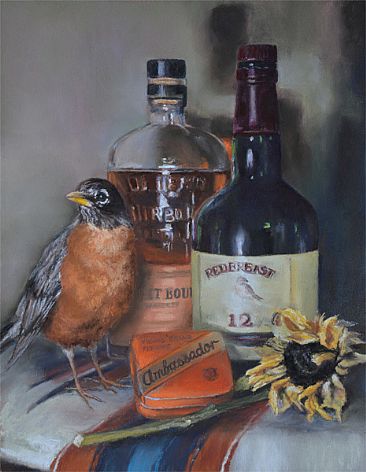Redbreast - Robin with still life by Debbie Hughbanks