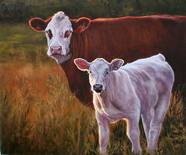 Catching the Last Rays - Courtesy Edgewood Orchard Gallery, Fish Creek, WI - Two cows SOLD by Sally Berner