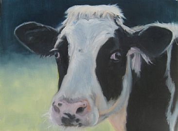 Got Milk - SOLD - Holstein portrait by Sally Berner